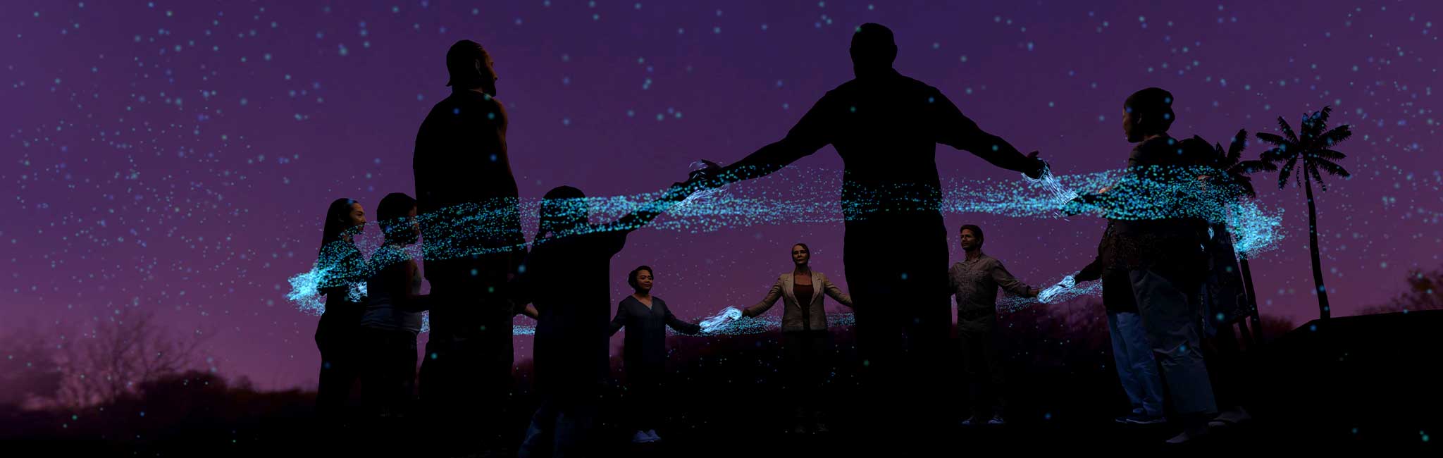 Digital image of people holding hands.