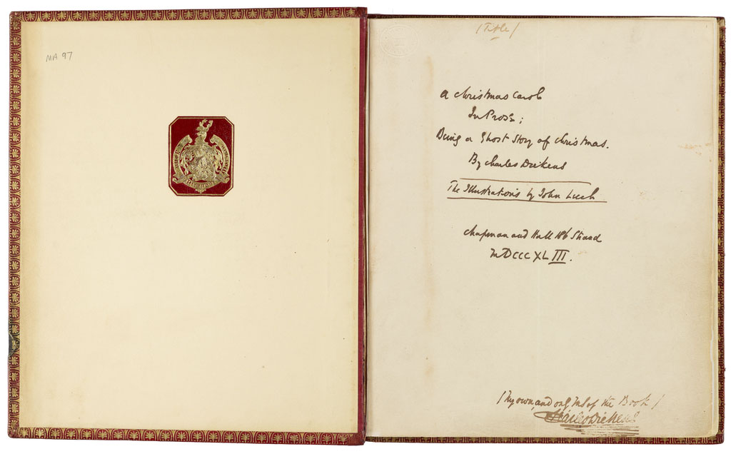 Handwritten manuscript frontispiece of A Christmas Carol