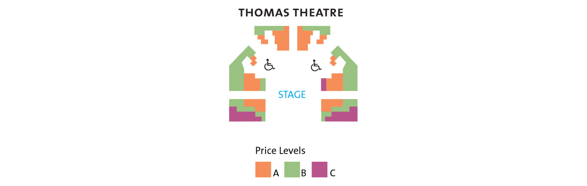 A colorful zone map for the Thomas Theatre.