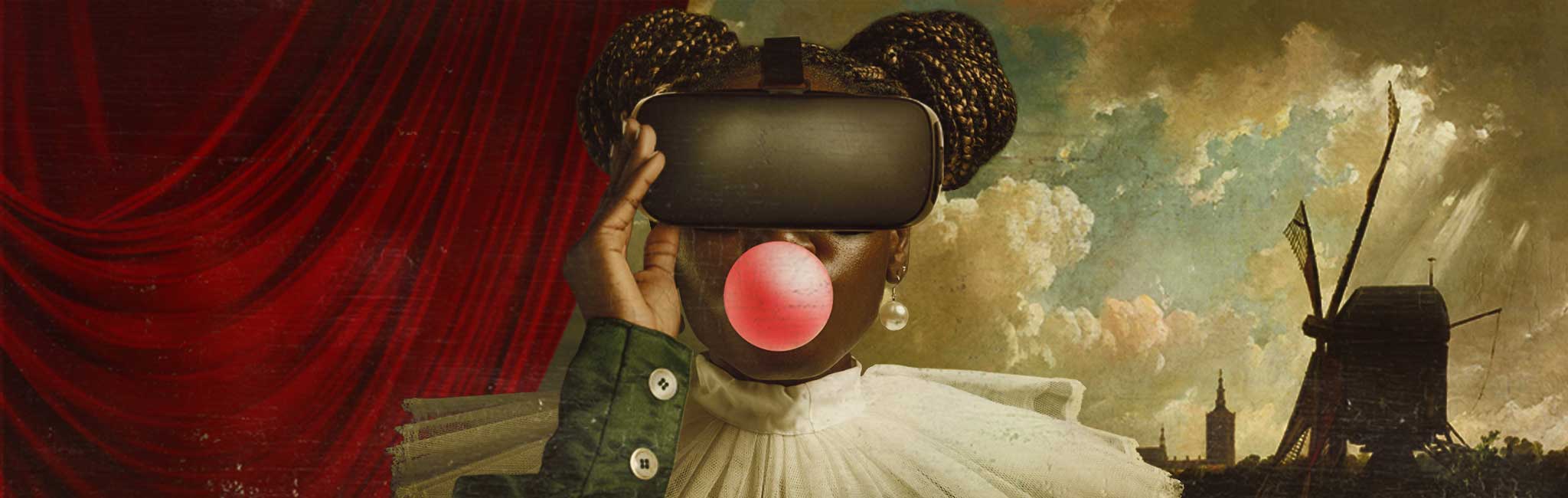 Graphic of person with virtual reality goggles.