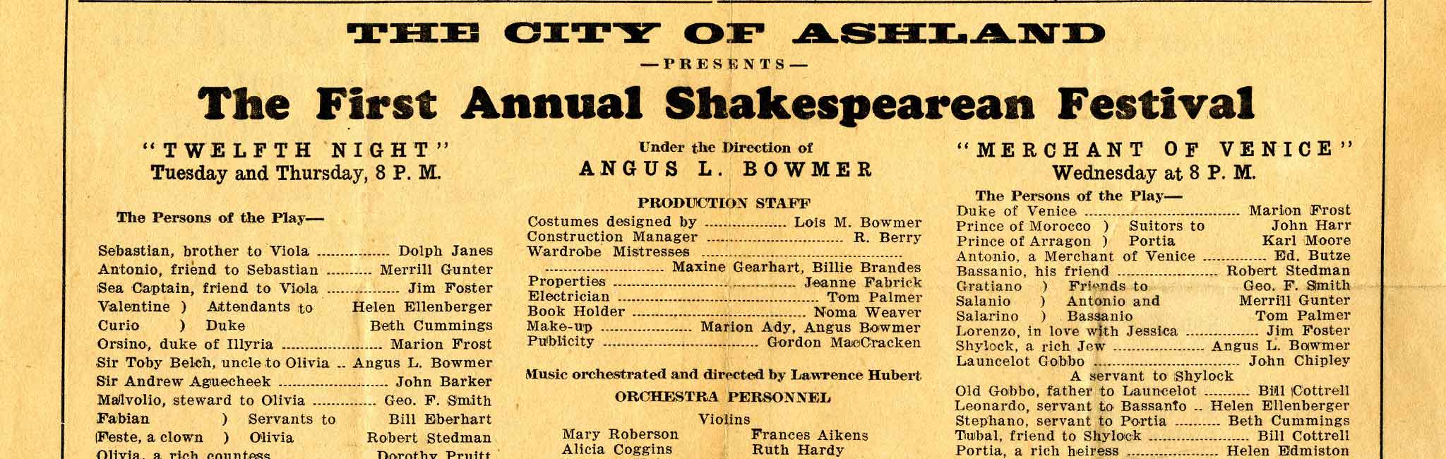 Newspaper clipping First Annual Shakespeare Festival.