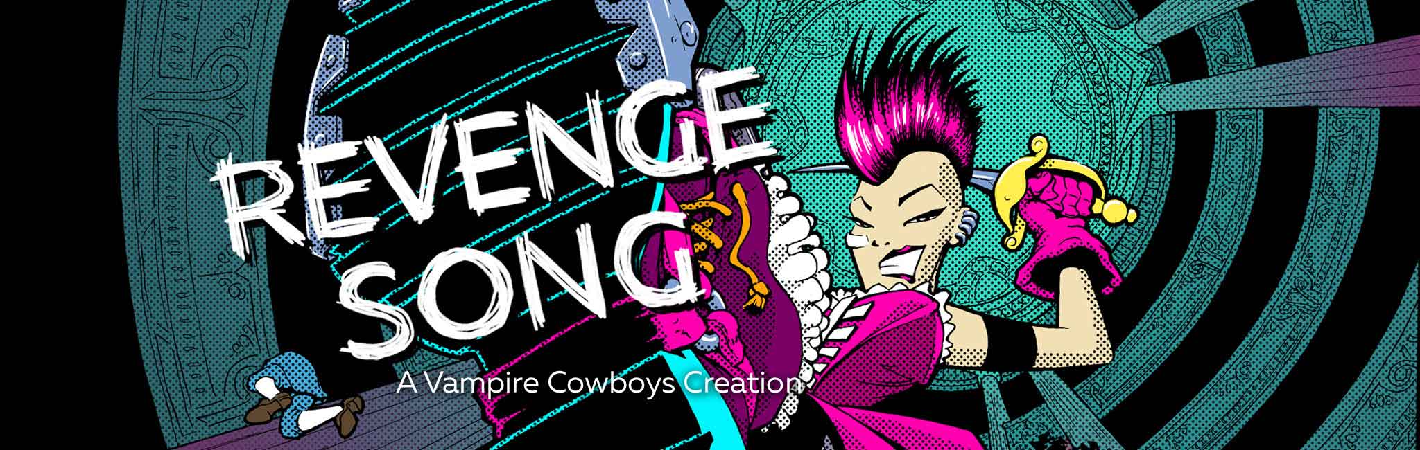 Computer graphic of a woman with a pink mohawk stomping her foot.