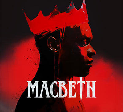 The profile of a face wearing a crown.
